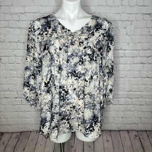 Rose & Olive Abstract Floral Print Top Blouse Size 1X